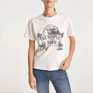 $118 The Kooples Womens Graphic Studded Eagle T-Shirt White Size 1 / Small NWT
